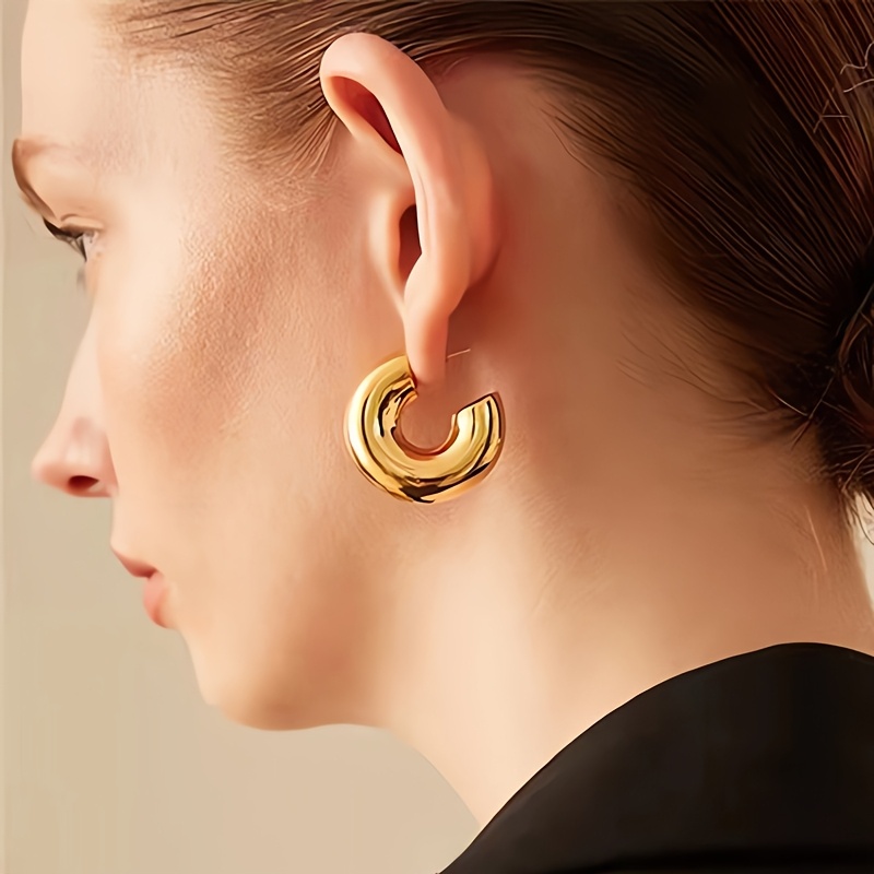 C Shape Tone Earrings Stainless Steel Hip Hop Style